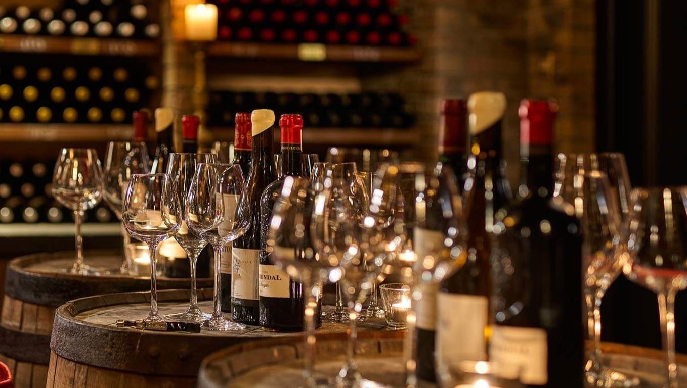 Display of Wine Bottles and Wine Glasses