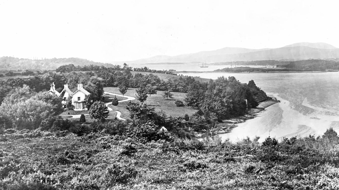 Black and White Image of the Sheen Falls Estate