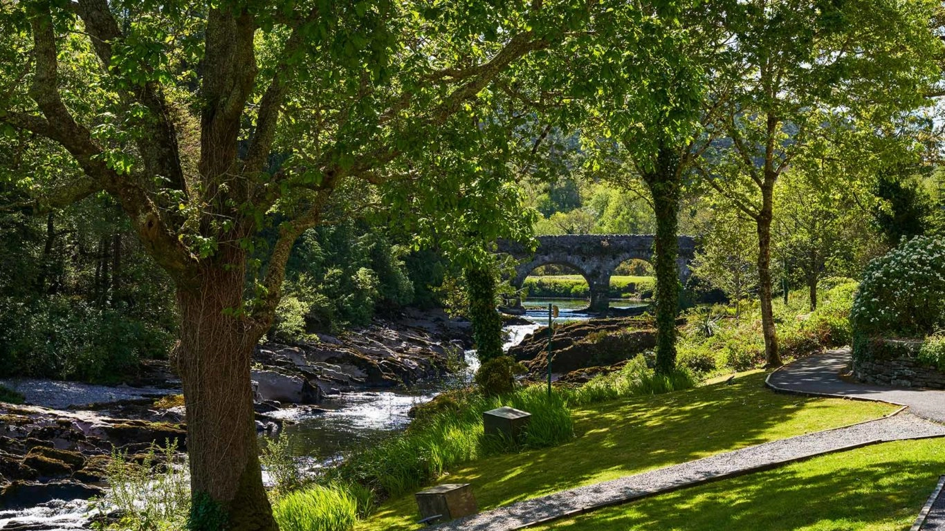 Waterfall beside Sheen Falls Lodge