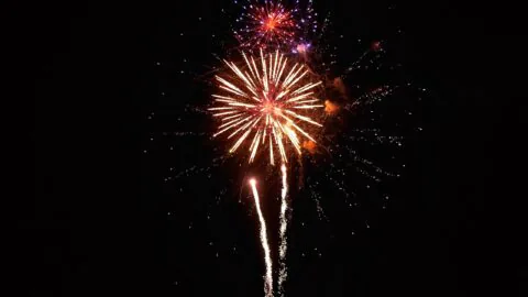 Vibrant fireworks illuminate the night sky, offering guests a spectacular view and celebration atmosphere.