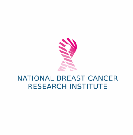 Logo of the National Breast Cancer Research Institute featuring a pink ribbon above the institute's name in blue text on a white background.